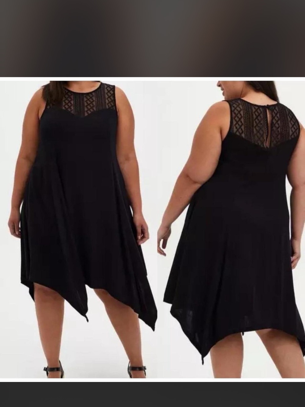 torrid Black Sleeveless Lace Yoke Asymmetrical Hem Dress